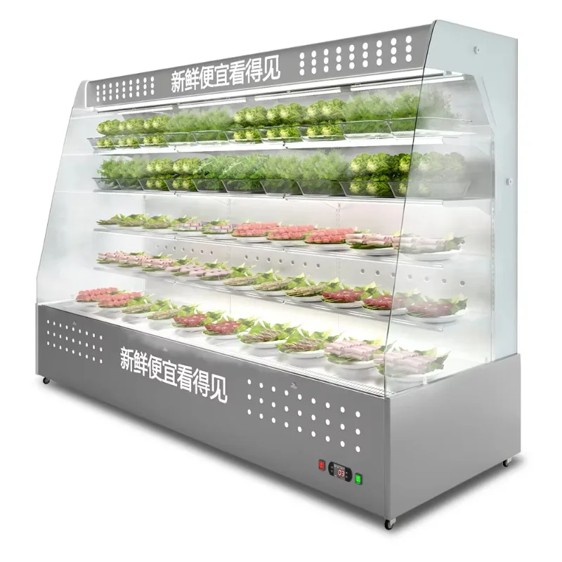 multi-layer air curtain display open water chiller cabinet refrigerator LED fruit and vegetable commercial refrigerator