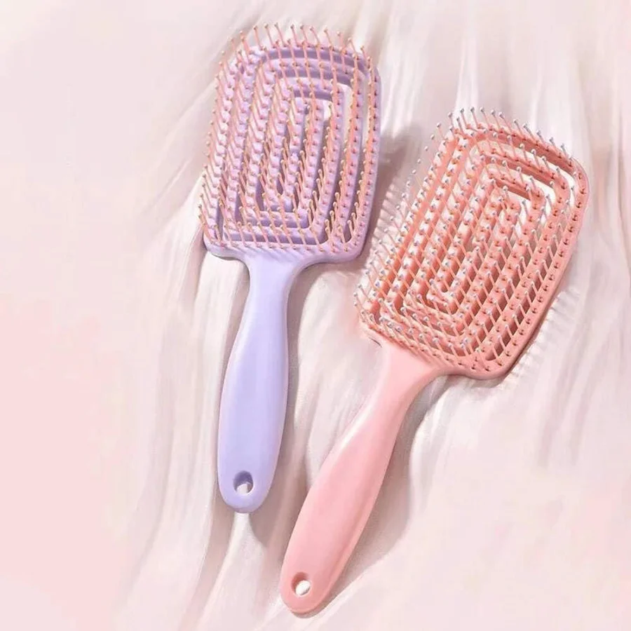 2 Pieces Curved Vent Brush and Detangle Hair Brush, Easy Detangling Vented Hair Styling Comb Salon for Long Thick Curly Straight