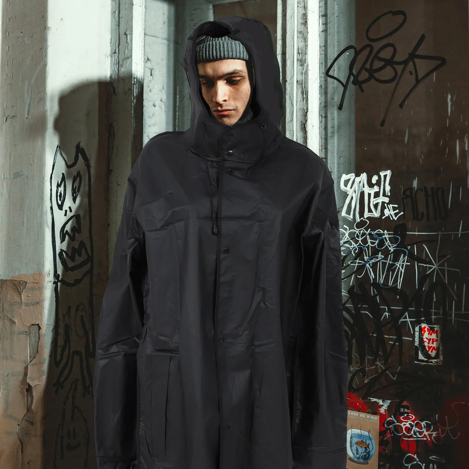 

Coat Long Raincoat Jacket Women Rainproof for Fashion Gear Protective Full Length Black Travel