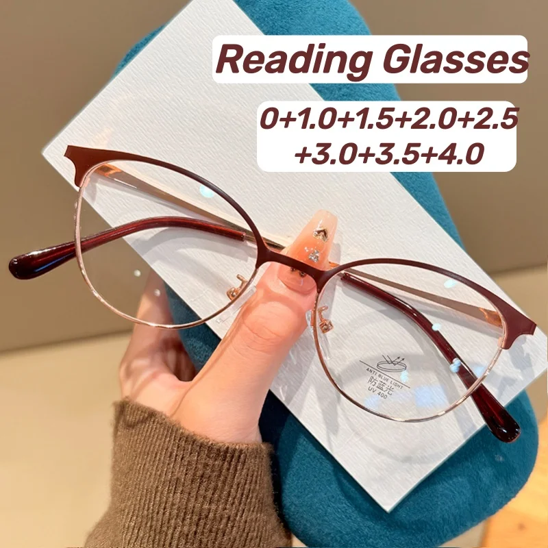

Men's & Women's Metal Half-Frame Blue Light Blocking Reading Glasses Stylish Small-Frame Cat-Eye Presbyopia Glasses 0 To +4.0