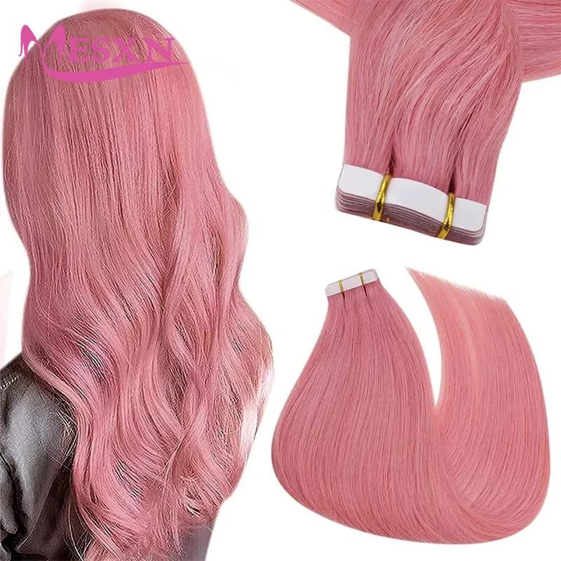 MESXN Color  Tape In Hair Extensions Natural Real Human  Hair Extensions  Color Purple Blue Pink Gray 18-20inch 2g/piece