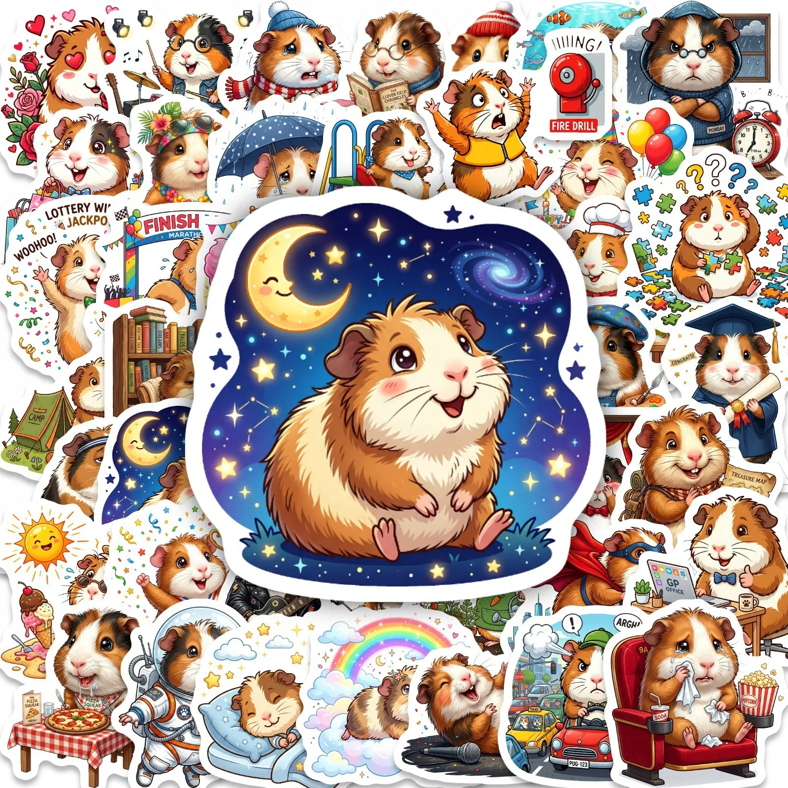 

50/100 Pcs HD Funny Guinea Pig Colorful Stickers Pack, Waterproof DIY for Phone Cup Guitar Helmet Laptop Desk File Folder Decals
