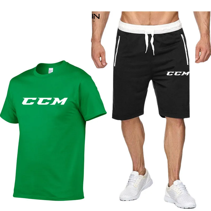 2022 New ccm Men\'s Sweatshirt Set T-shirt + shorts Tracksuit 2 Piece Set Outfits Jogger Suit Summer cotton Streetwear Clothes