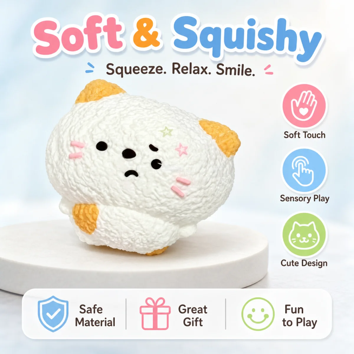 Soft Bumpy Surface Cartoon Cat Fidget Toy Food‑Grade Silicone Stress Reliever Toy Cute Animal Shaped Squeeze Toy Party Favor Toy