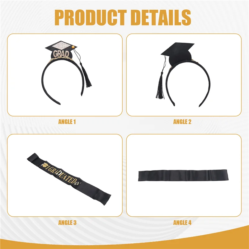 

-B15B 1Set Grad Cap Headband Graduated Satin Sash 2024 Graduation Party Decoration Supplies Photo Props Mini Bachelor Hat