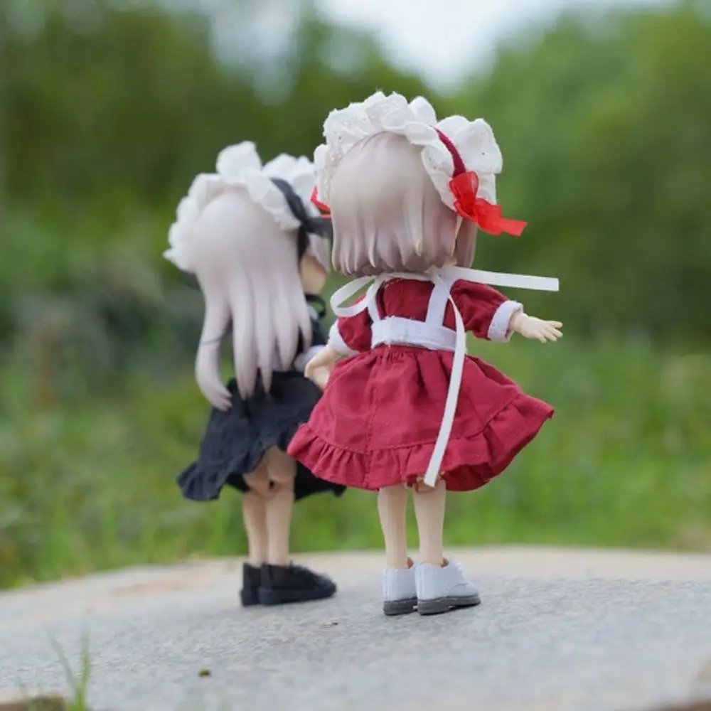 

Платья горничной ручной работы, модный комплект с повязкой на голову, одежда, юбка, сделай сам, черные/красные топы для кукол 1/11, OB11, куклы/для кукол 1/12 BJD