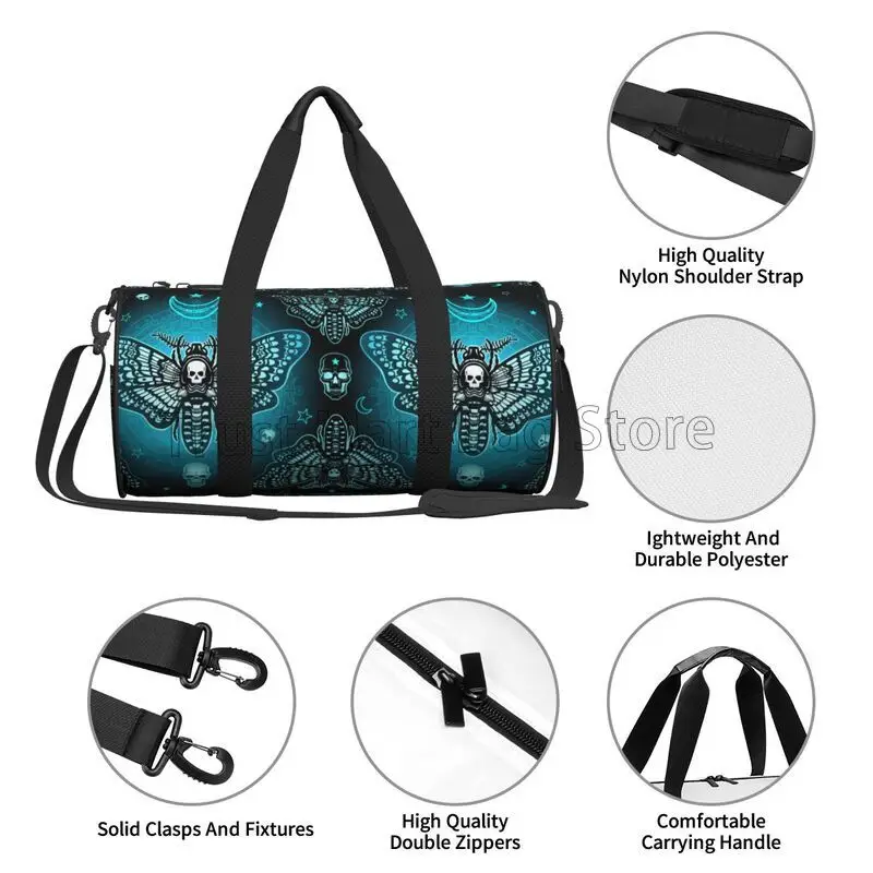 Butterfly Skull Blue Travel Duffel Bags Sports Gym Bag Overnight Luggage Bags for Men Women Casual Duffel Bags for Traveling