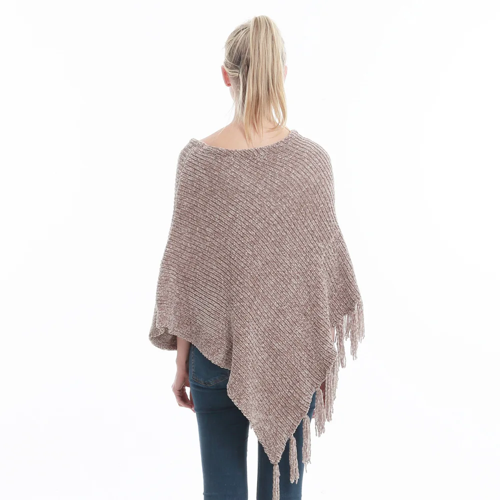 Women Spring Tassels Poncho Shawl Lady Autumn Knitted Pullover Sweater Solid Color Loose Wrap in Fall Winter Wholesale Drop Ship