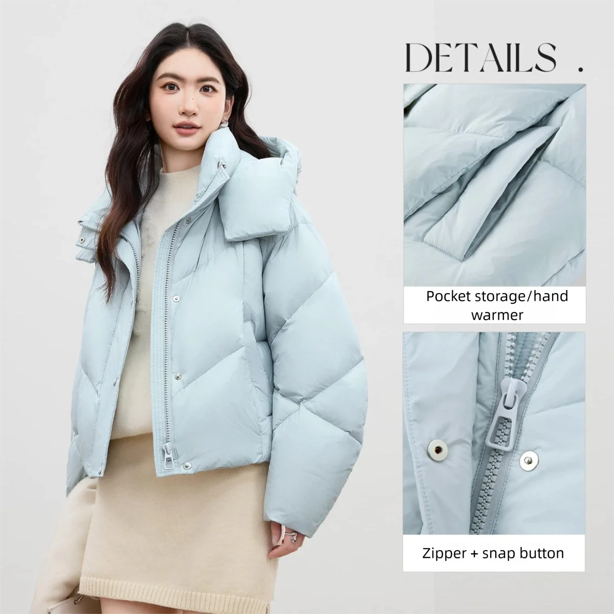 เสื้อโค้ทขนเป็ดผู้หญิง SENTUBILA คอตั้ง อุ่นสบาย มีฮู้ด สีพื้น แจ็คเก็ตขนเป็ดทรงหลวม สไตล์เรียบง่าย สำหรับฤดูหนาว ปี 2025 รุ่น W54YG2032