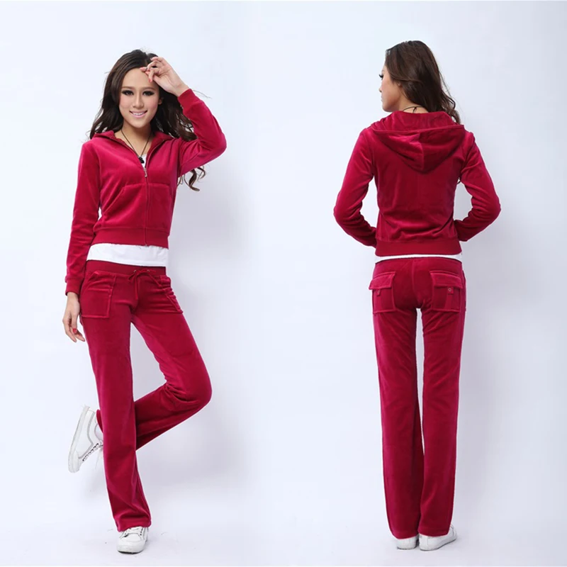 Women's Velvet Tracksuit Outfits Sporty Sweatshirts And Sweatpants 2 Piece Sets Solid Casual Sports Suit Jogger Workout Clothing