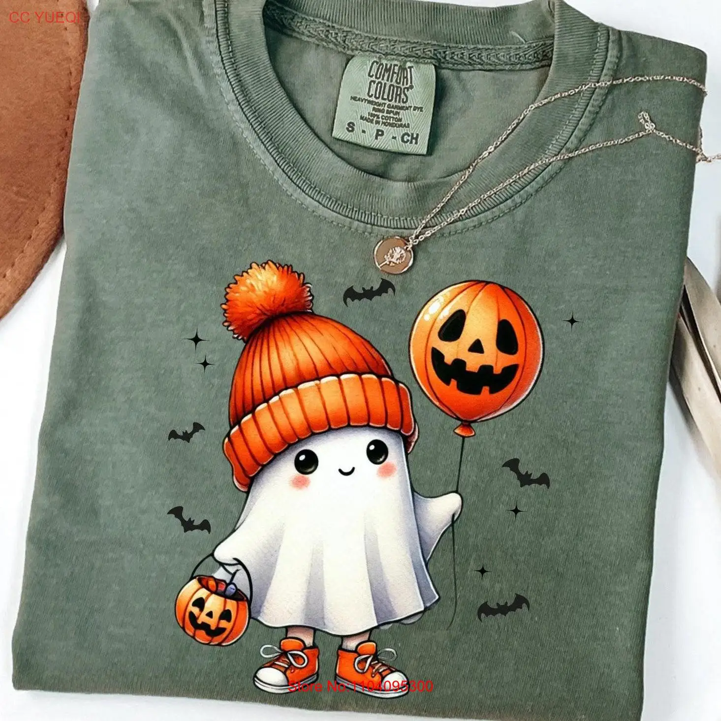

Comfort Colors Halloween Cute GhosT T Shirt Pumpkin Balloon Spooky Season Retro long or short sleeves