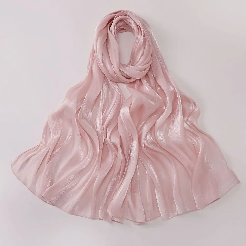 High Qulaity Solid Color Silk Scarf Shining Unilateral golden chain Sunscreen shawl Chiffon Soft Ramadan Long Scarf Outdoor view 5