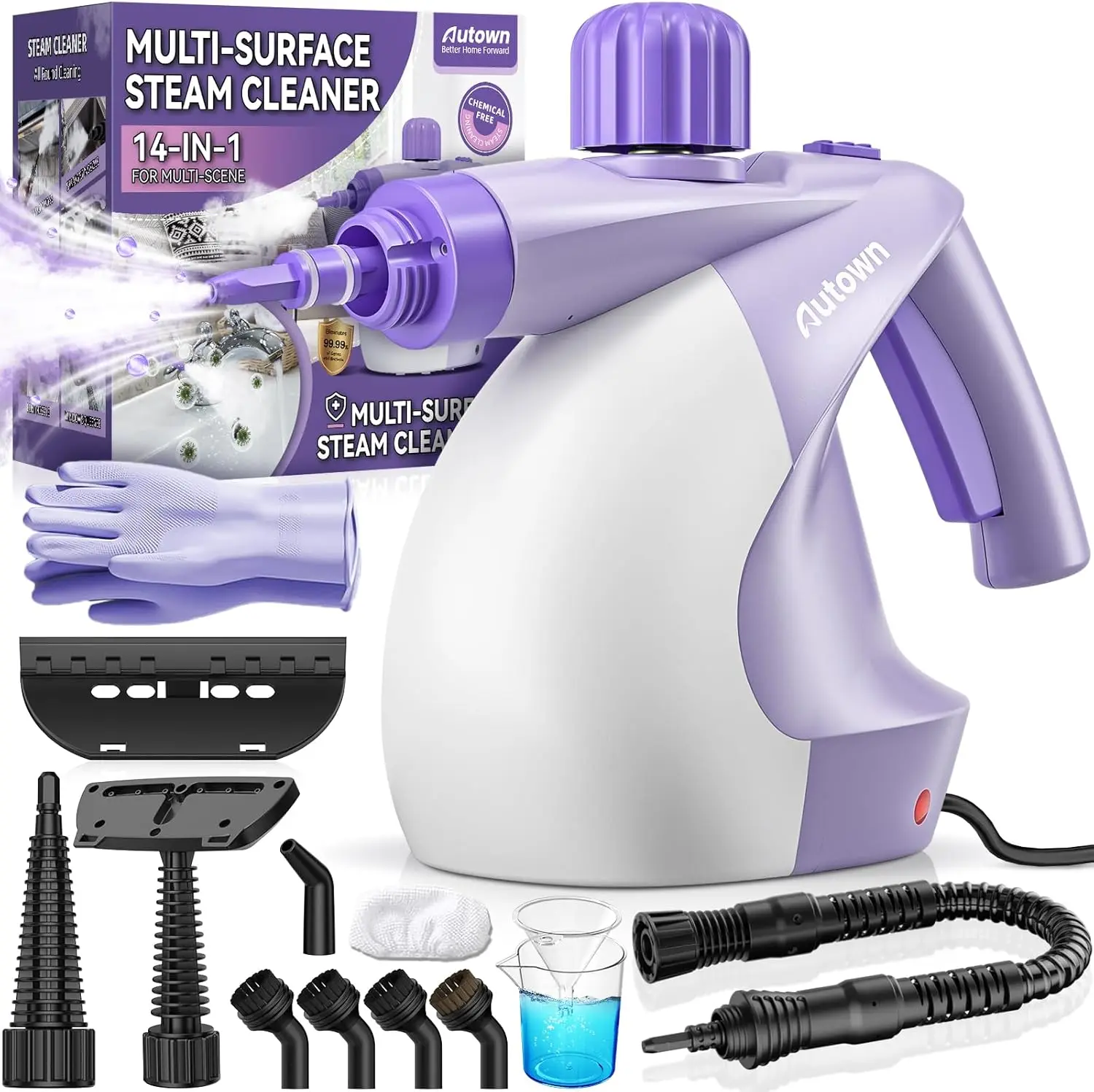 

1200W Pressurized Handheld Steam Cleaner with 14 Accessories, Safe Multi-Surface Steamer for Home, Car, Bathroom, Kitchen, Tile