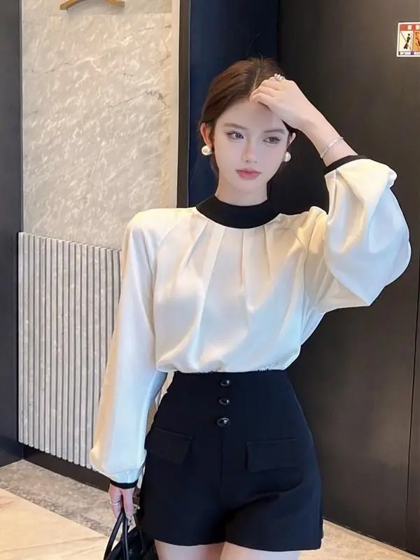 Slim Fit Lanterna Sve da donna irt Vintage Sle round Ne Tie Dye Inizio autunno Faionable Versione coreana Retro Top