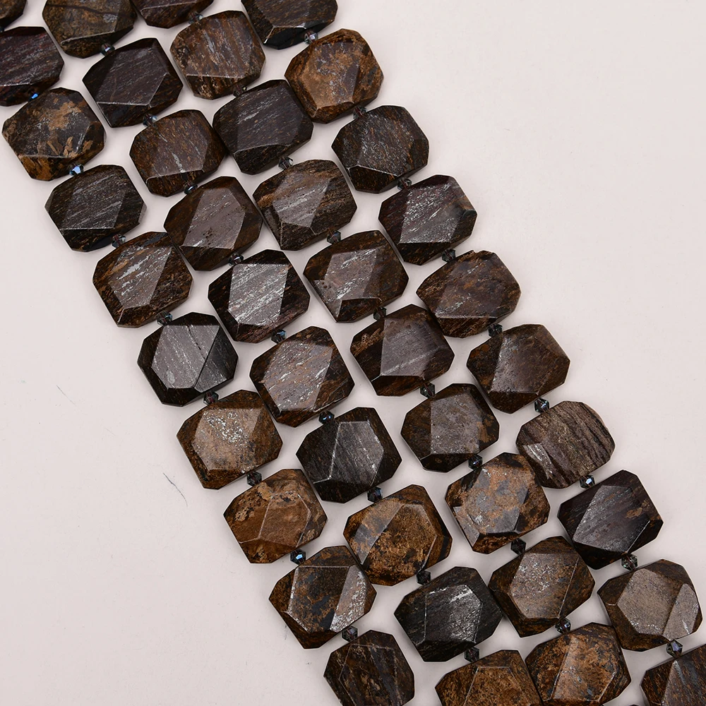 Natural Faceted Brown Bronzite Chunky Slice Loose Beads Stone Slab Rectangle 15.5" Strand Jewelry Making DIY