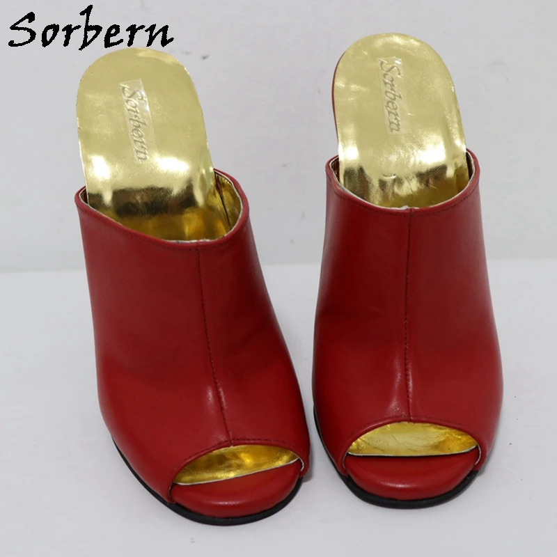 Sorbern 14Cm pantofole in vera pelle donna tacchi a spillo tacchi alti punta tonda muli aperti diapositive scarpe estive Slip On colori