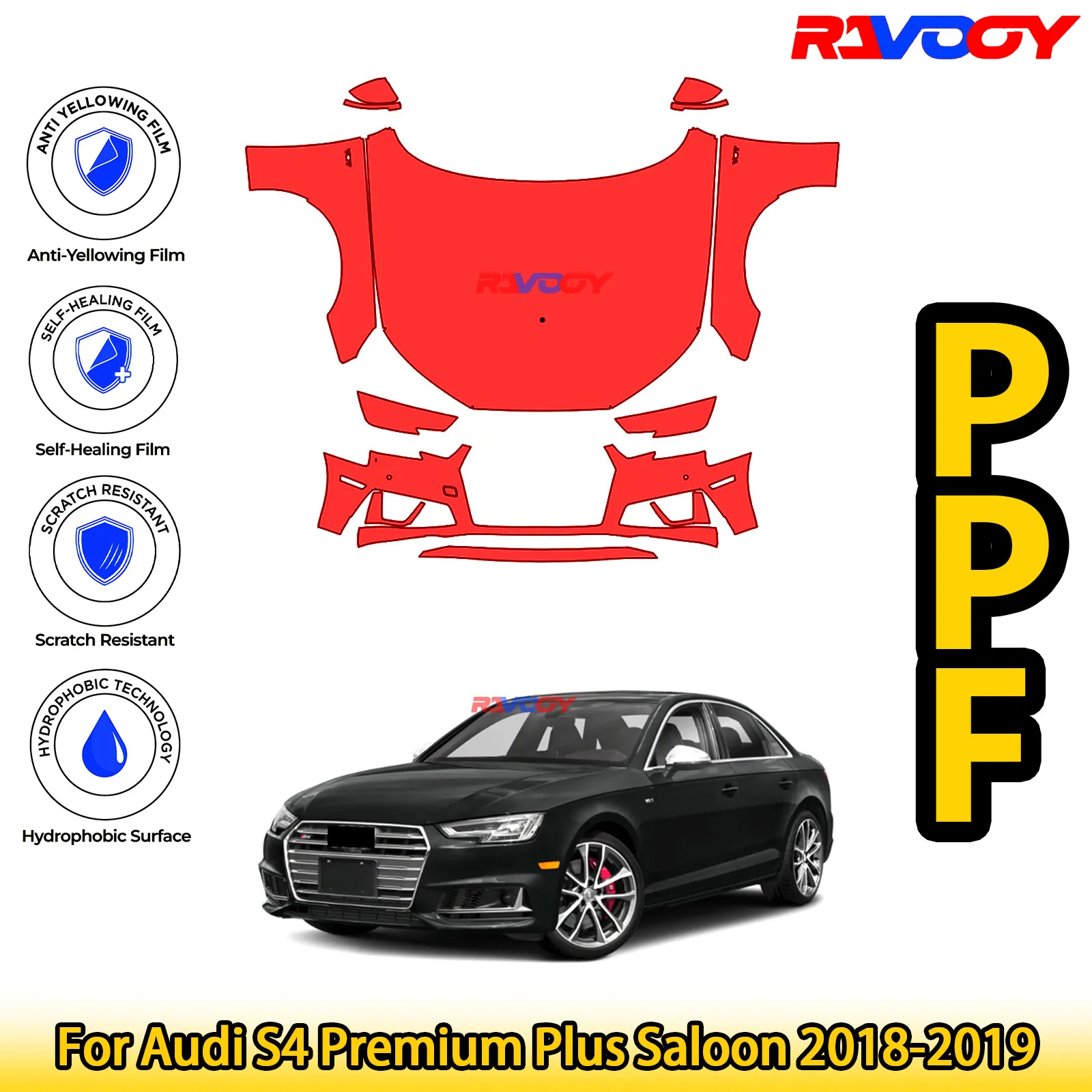 

For Audi S4 Premium Plus Saloon 2018-2019 Glossy Matte Black Precut front PPF Kit Paint Protection Film