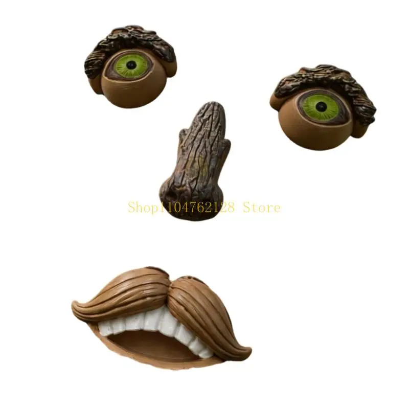 Whimsical Tree Face Decoration Set Resin Eyes Nose Mouth Garden best sale