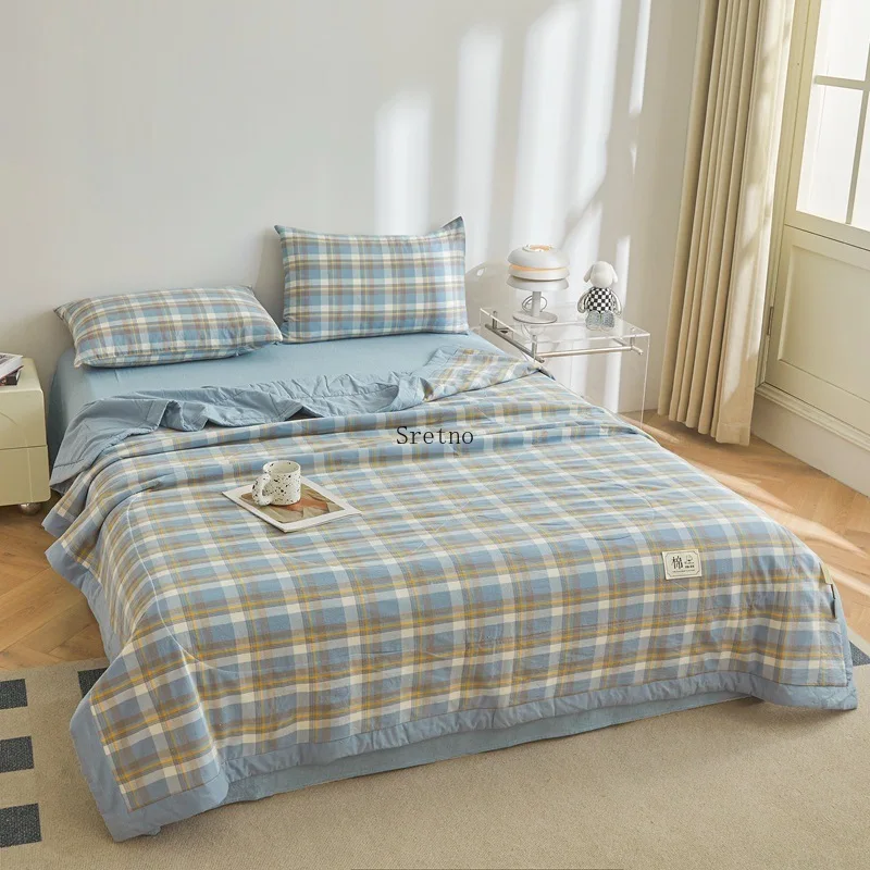 SRETNO 100% Cotton Summer Cool Comforter Thin Air Conditioner Quilt Soft and Skin-friendly Machine Washable Thin Wadding Blanket