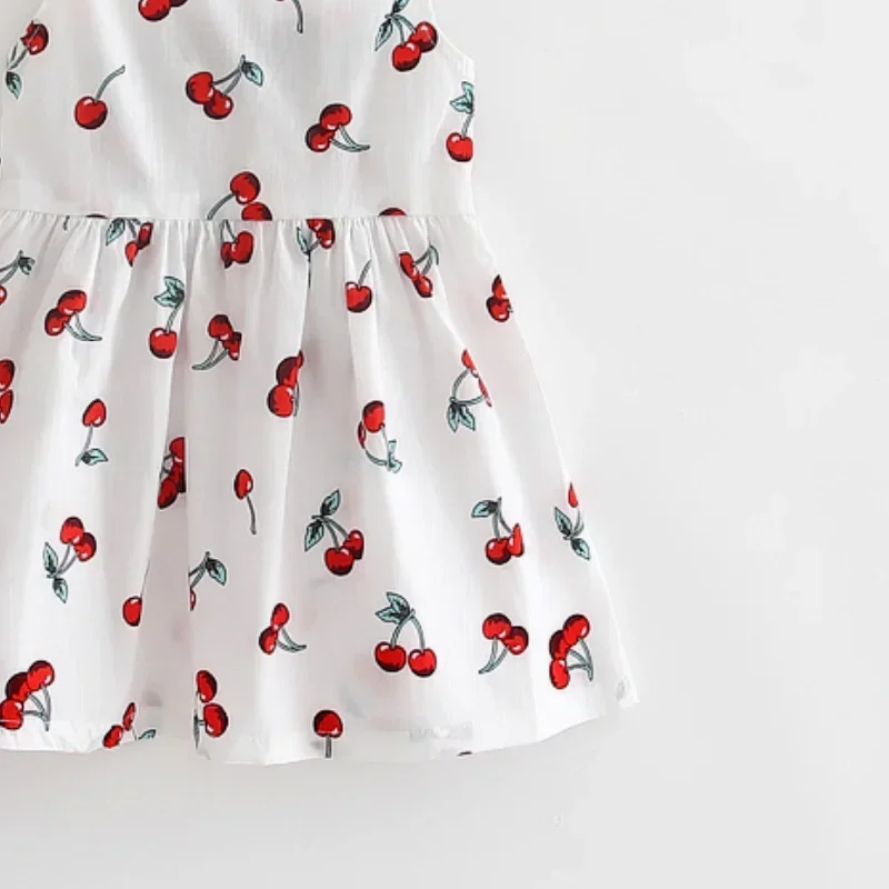 PatPat New Summer Baby Toddler Girl Sweet Cherry Print Backless Sleeveless Dress Baby Girl Clothes Perfect for Outings