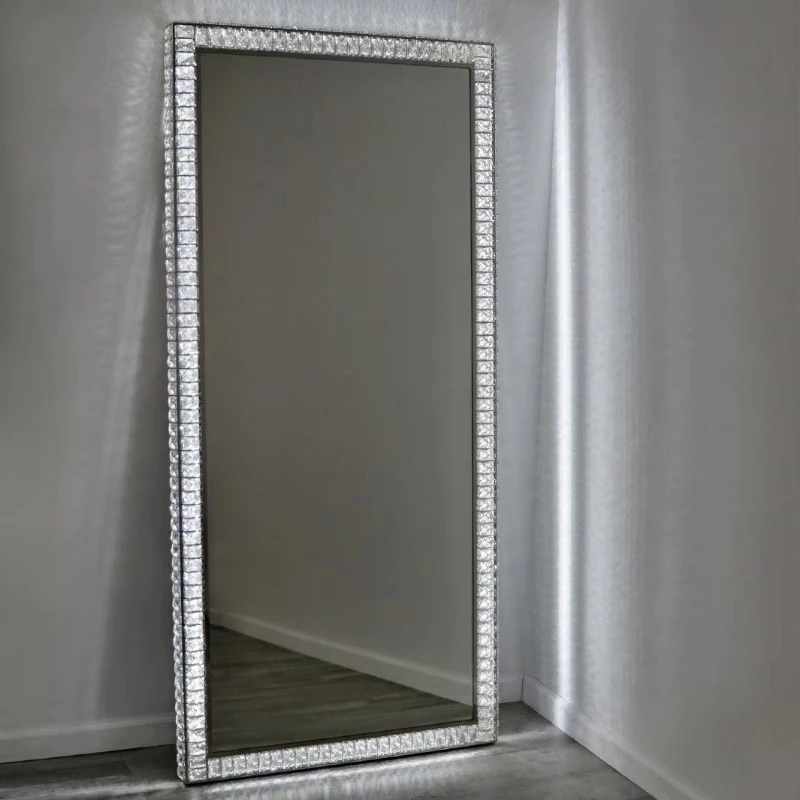 Deluxe Full Length Crystal Mirror with Light Emitting Diode Diamond Makeup Mirror for Bathroom Makeup for Birthday and Wedding
