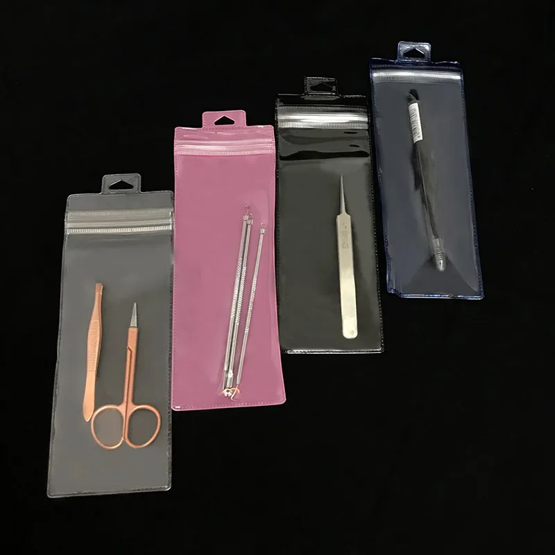 

100Pcs Pink/Black/Blue/Clear Ziplock Bag For Tools Accessories USB Cable Knife Fork Packaging Storage With Hang Hole