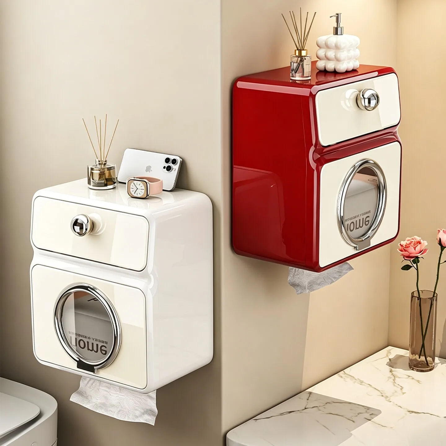 HT  Wall-mounted tissue box high-value new bathroom no-punching carton waterproof roll paper storage box