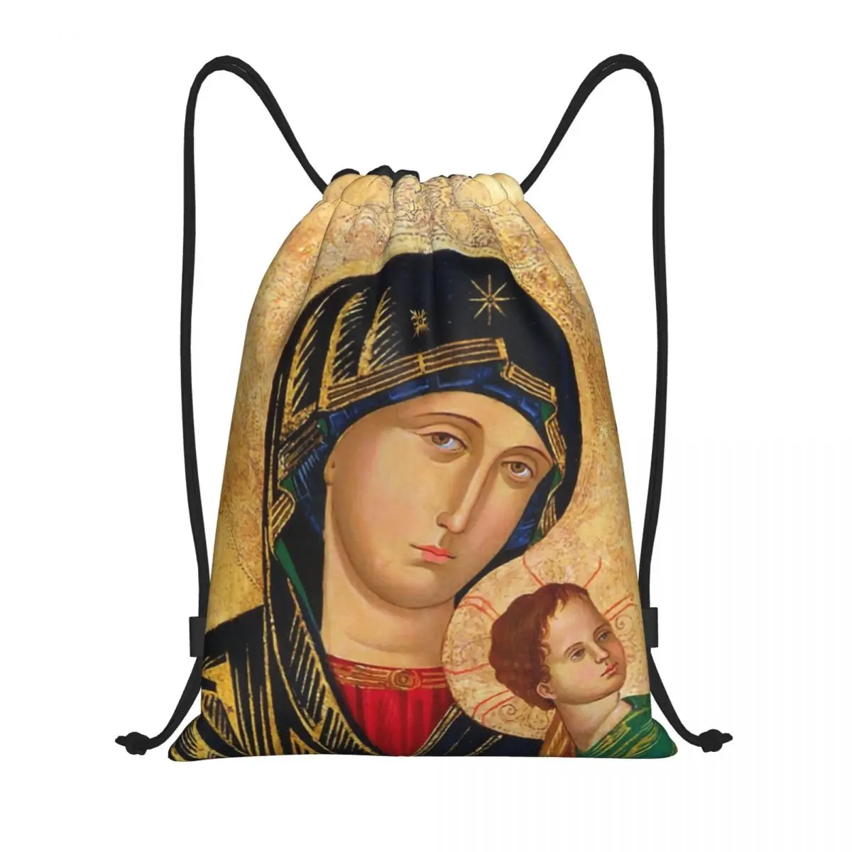 Our Lady Of Perpetual Help Drawstring Backpack Bags  Lightweight Roman Catholic Virgin Mary Gym Sports Sackpack Sacks Training