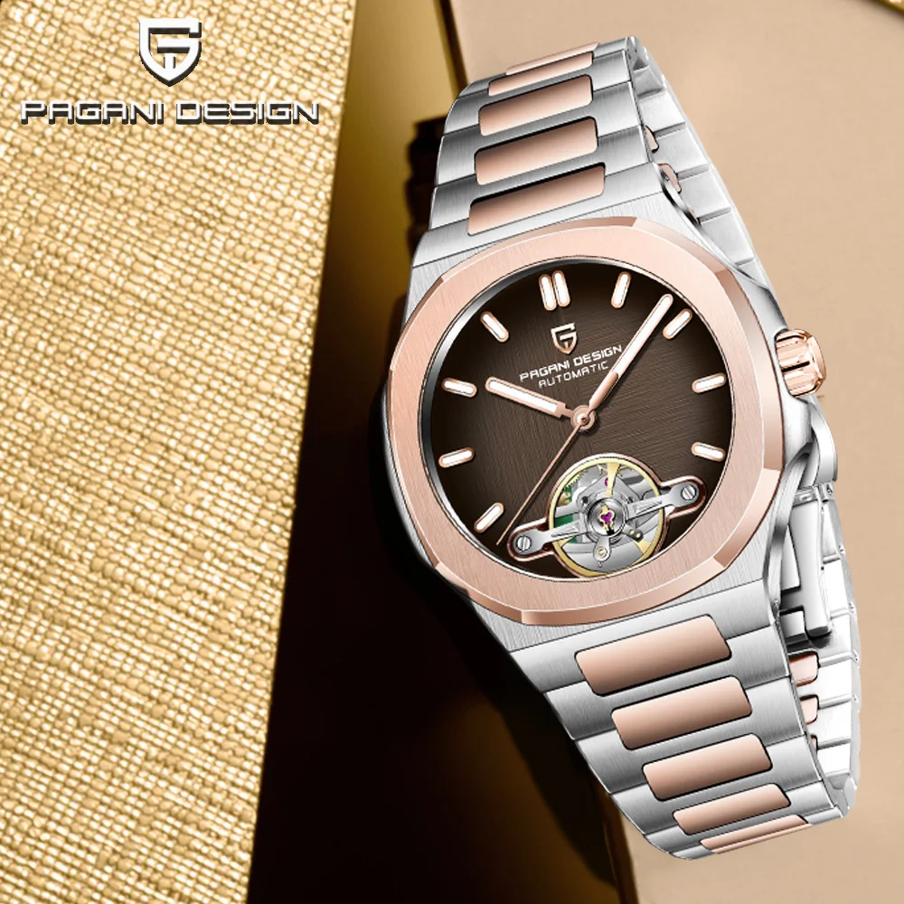 

Дизайнерские часы Pagani Tourbillon, розовое золото, модные мужские автоматические часы, механические часы Ar, сапфировое зеркало, часы из нержавеющей стали