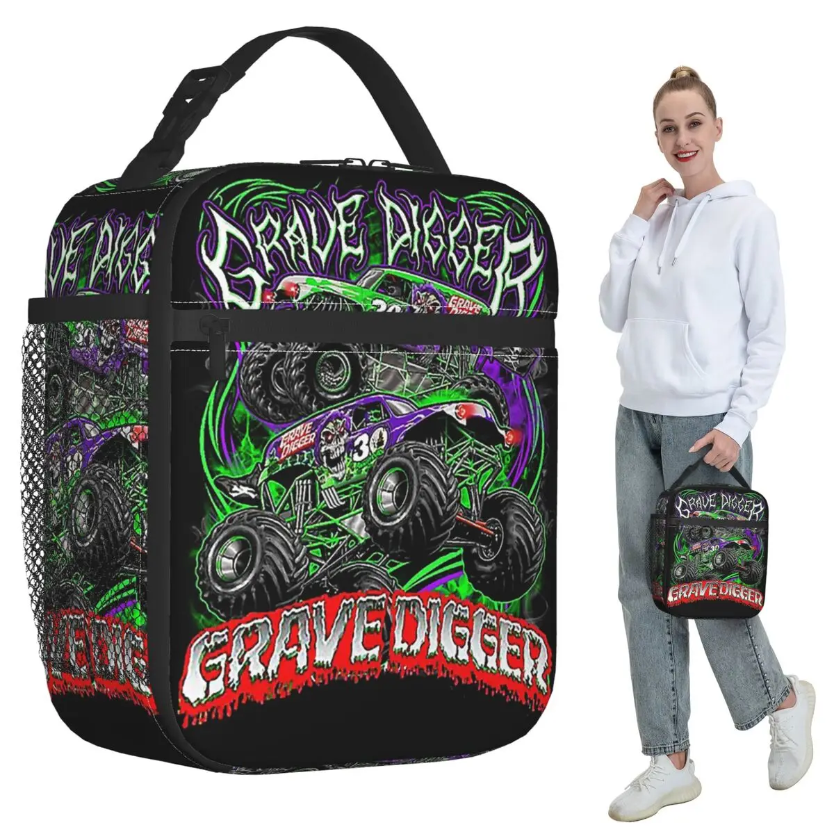 Classic Monster Jam Pattern Insulated Lunch Bag for Women Office Cooler Thermal Food Box Tote Leakproof Lunch Boxes Container