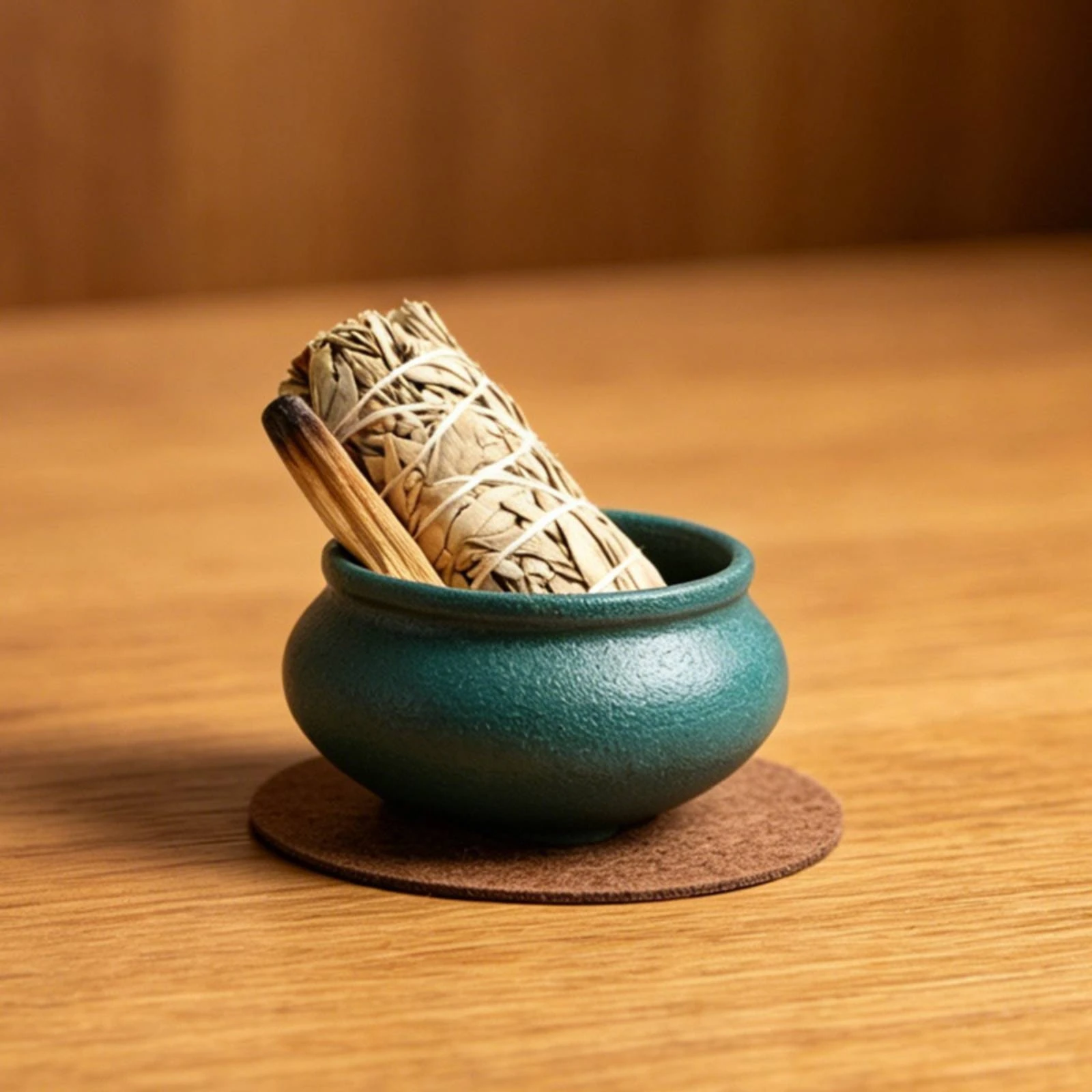 Textured Glazed Incense Burner Bowl-Shaped Three-Legged Incense Burner Home Decor Round Mat Included Decorative