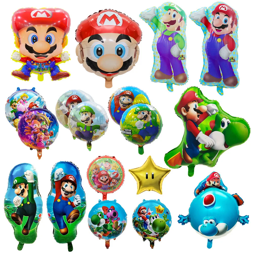 Party Games Mario - 漫画マリオブラザーズバルーンセットマリオルイージゲームテーマ誕生日パーティーデコレーションピーチ姫アルミフィルムバルーン小道具ギフト