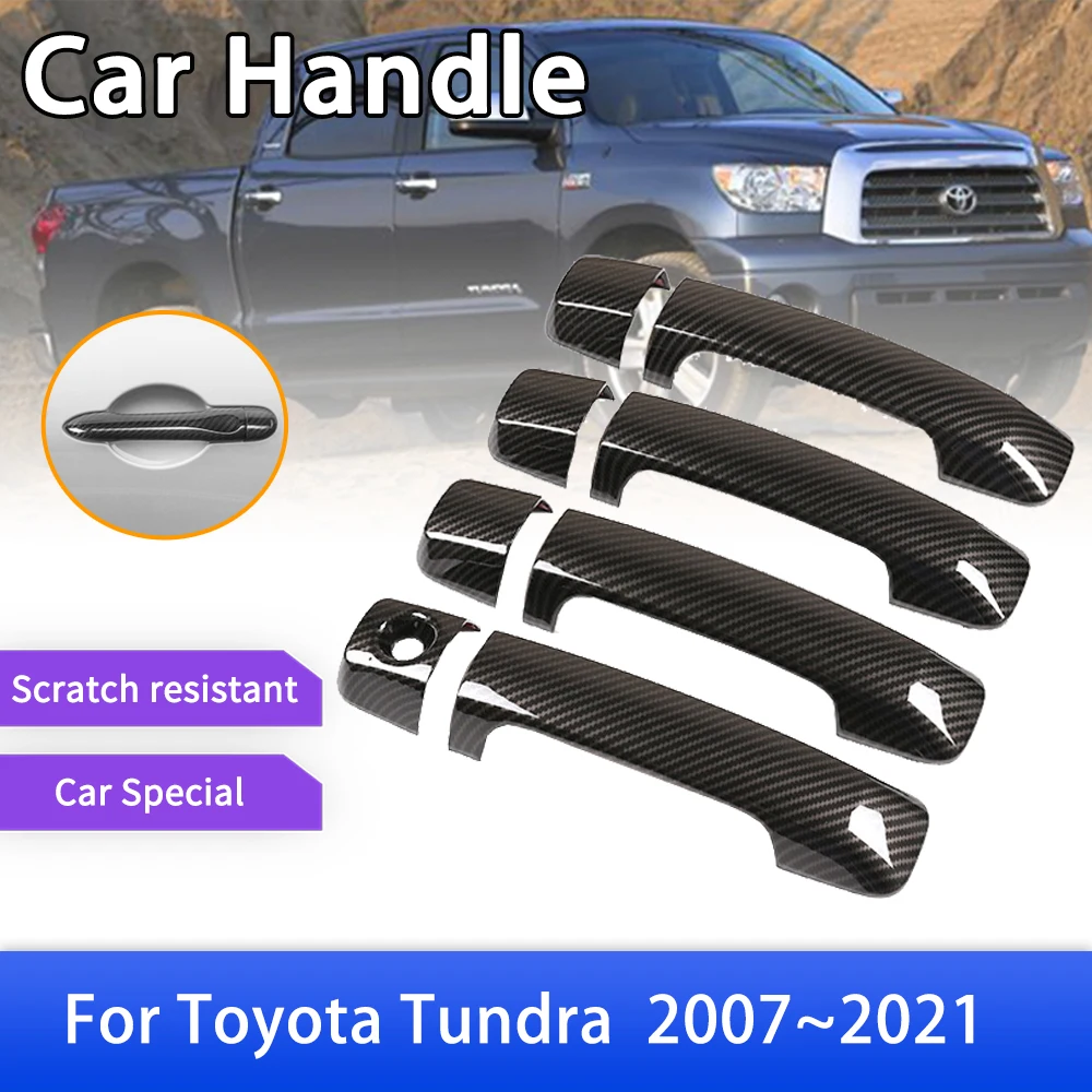 Carbon Fiber Outer Door Handle Cover Trim for Toyota Tundra XK50 2007~2021 Car Protective Styling Accessories Stickers 2019 2020