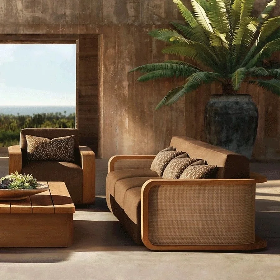 #Teak Modern Simple Design Outdoor Sofa Waterproof Sunlight Courtyard Outdoor Hotel Solid Wood Chair