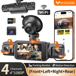 Dash Cam For Cars 5G WiFi 64G Front+Left+Right+Rear 4 Camera Lens*1080P Car DVR Recorder Loop Recording G-sensor Tachograph
