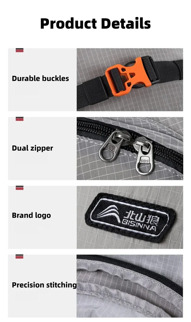 BISINNA 20L Ultraleichter Wanderrucksack, zusammenklappbar zum Hüftgurt, Outdoor-Tagesrucksack für Camping, Reisen, Angeln – Detail 11