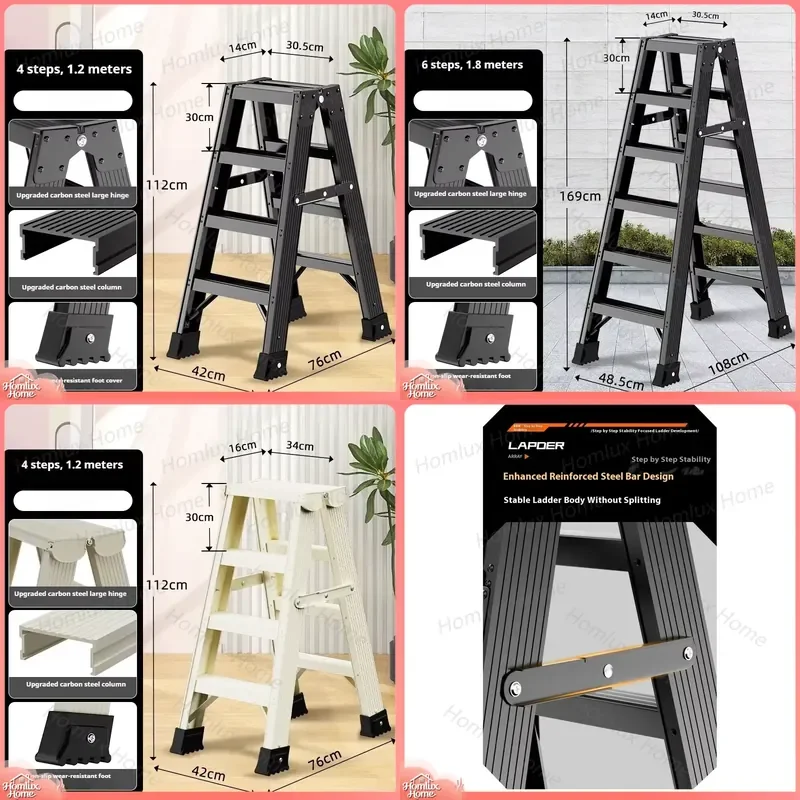 Heavy Duty Carbon Steel Folding Step Ladder Anti Slip Wear Resistant Foot Caps 120cm 240cm Household A Frame Zigzag Ladder