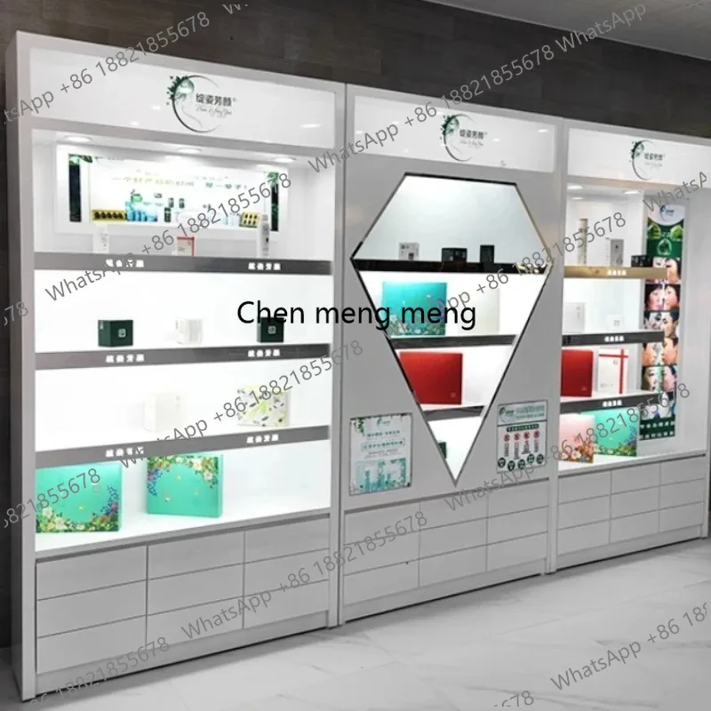 

French Cream Style Nail Art Display Cabinet Modern Minimalist Design Beauty Salon Cosmetics Display Shelf Office Furniture