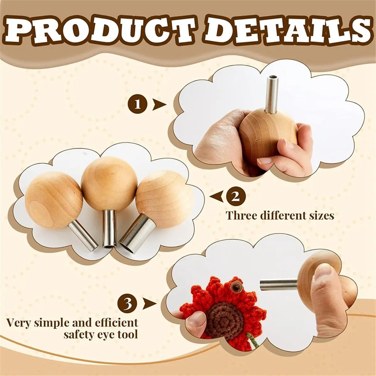 

A20I 3 Pcs Safety Eye Tool Auxiliary Tool for Attaching Safety Eyes for Crocheting Crochet DIY Stuffed Animal Install