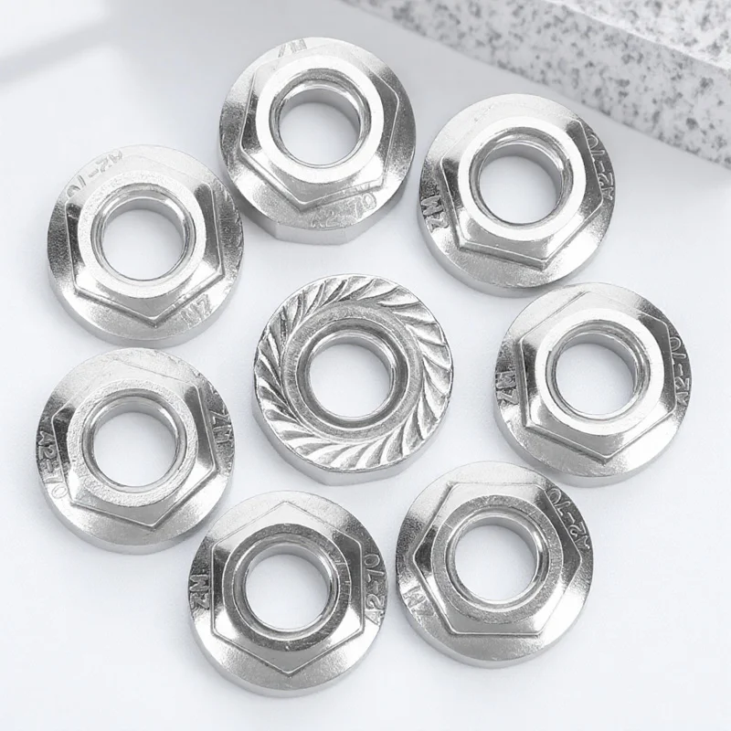 

10Pcs Flange Nut Stainless Steel M8 Lock Nut Serrated Surface High Toughness Rust Proof for Construction Medical Equipment
