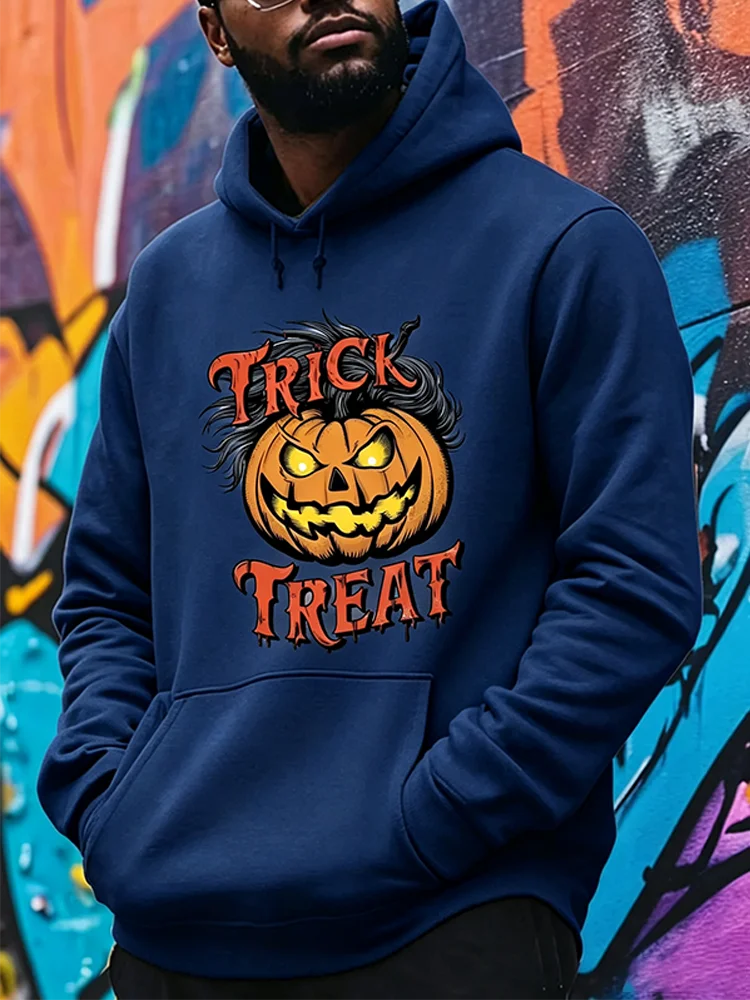 Sudadera capucha estampado tres calabazas de Halloween malvadas estilovintage fuente goteante unisexoversizestreetwear Halloween