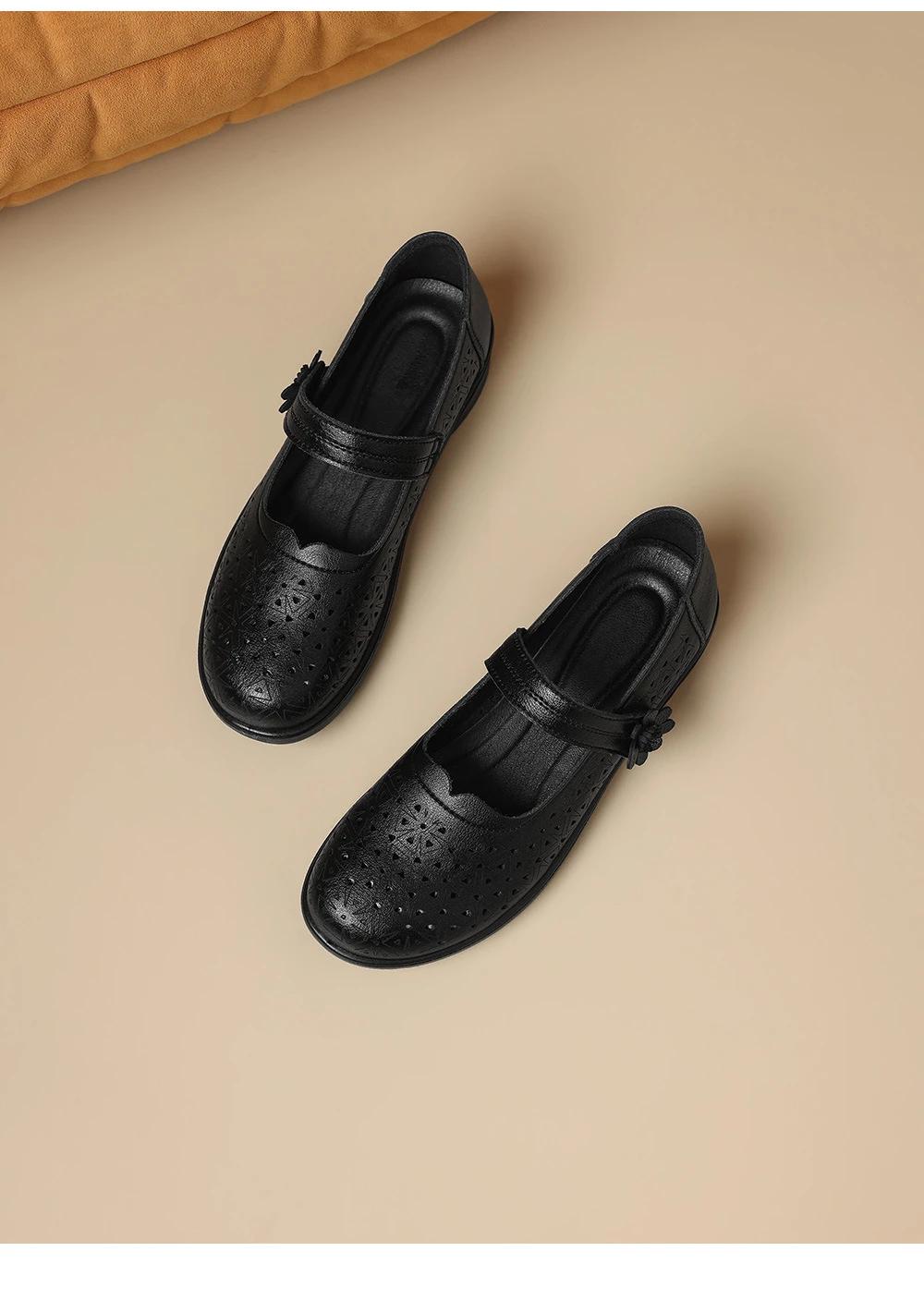 Mary Jane Schuhe in Übergröße 42 für Damen, atmungsaktive Mokassins mit Ausschnitten, florale Einriemen-Slipper mit niedrigem Absatz für lässiges Gehen – Detail 8