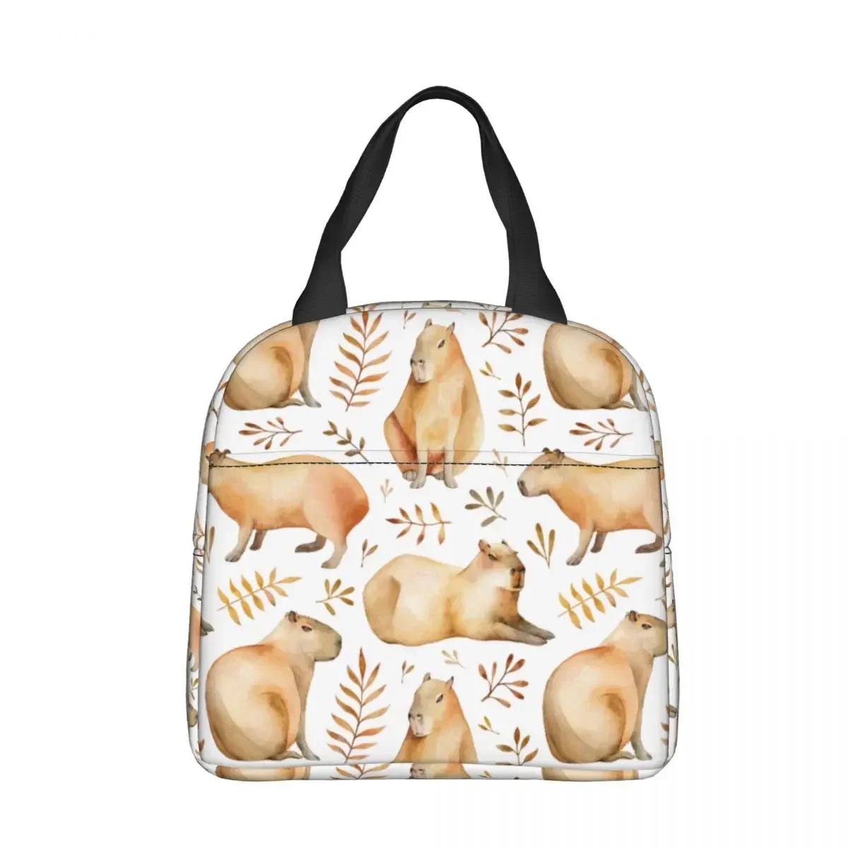 

Бесшовный узор с капибарами и листьями, изолированные сумки для обеда, термосумка, контейнер для обеда, сумка для обеда, сумка для бенто, сумка для колледжа