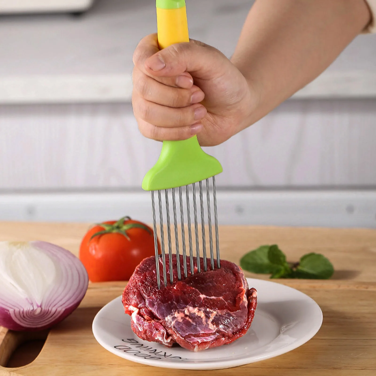 Onion Holder Onion Slicer with Handle Not Easy to Hurt Hands Design for Vegetable Tomato Potato Meat