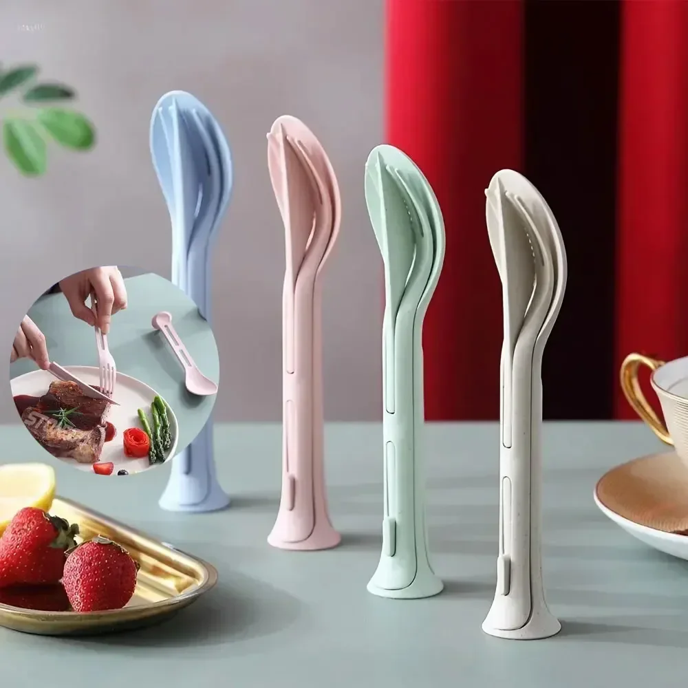 

3-in-1 Knife, Fork and Spoon Set Chopsticks Fork Spoon Convenient Plastic Cutlery Set Home Travel Camping Kids Tools