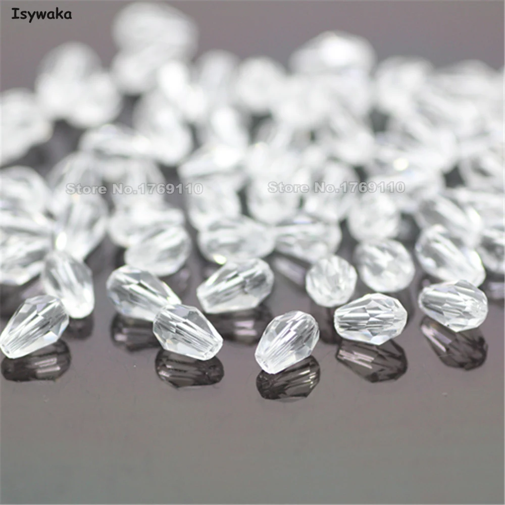 Isywaka 100 sztuk przezroczysty kolor fasetowane koraliki w kształcie łezki Austria kryształowe koraliki koraliki w kształcie kropli wody luźny koralik dystansowy do majsterkowania 3x5mm