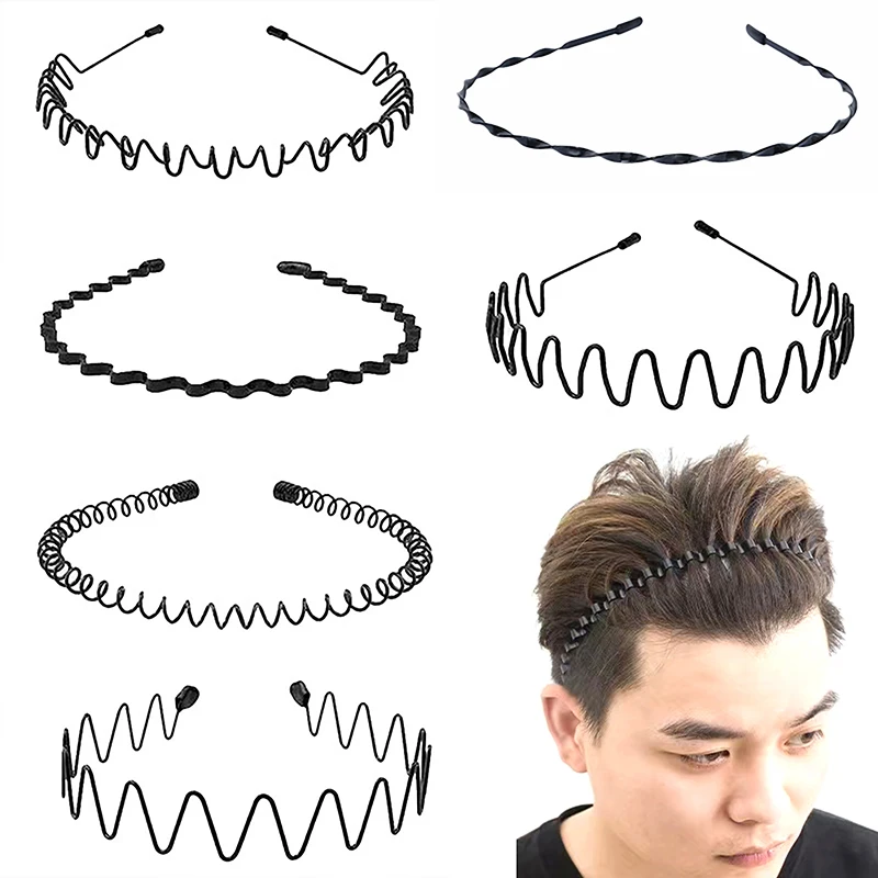 Non-slip Black Metal Waved Style Sports Hairband Durable Men Women Unisex Hair Band Casual Adult Headwear Boy Fashion Gift