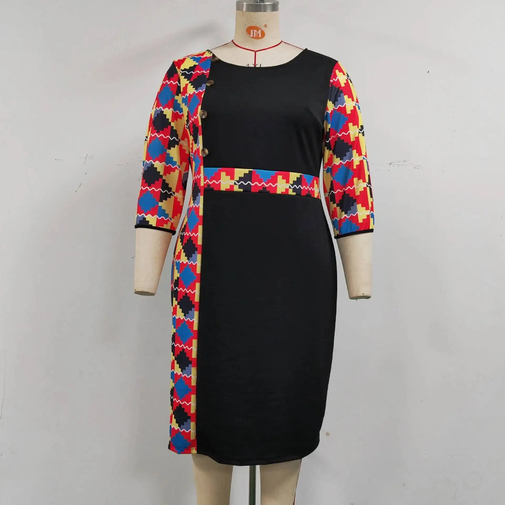 

Plus Size Women's 6xl New Round Neck Seven Quarter Sleeve Dress Jx512 Ruffle Casual 2025 Party Summer Elegantes Casual Y2k