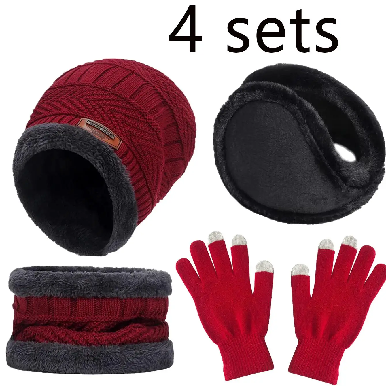 4 stücke sets Winter Warme Samt männer Hut Schal Handschuhe Set Für männer und frauen Mädchen Outdoor Reiten Hut mützen Nackenschutz Schal C