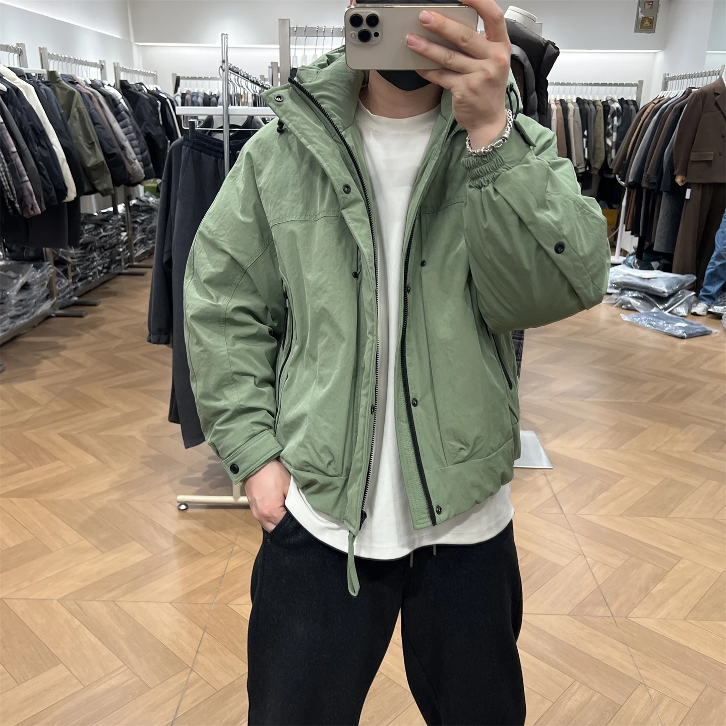 

Men's Winter Outdoor Hooded down Jaet Warmth Waterproof Windproof Fce Lined Long Sve Zipper Closure Casual Sle